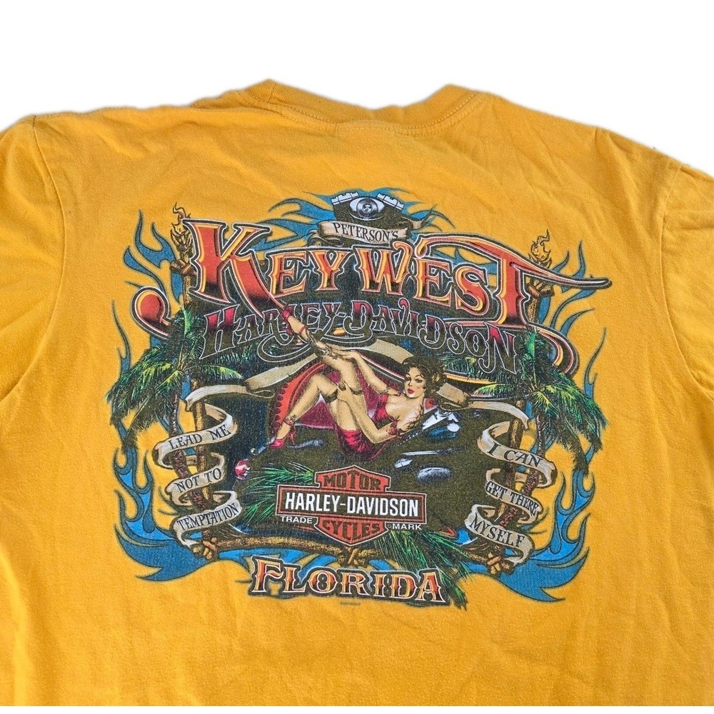 Harley-Davidson Shirt Mens L Key West Florida Pin Up Girl Yellow Graphic SS